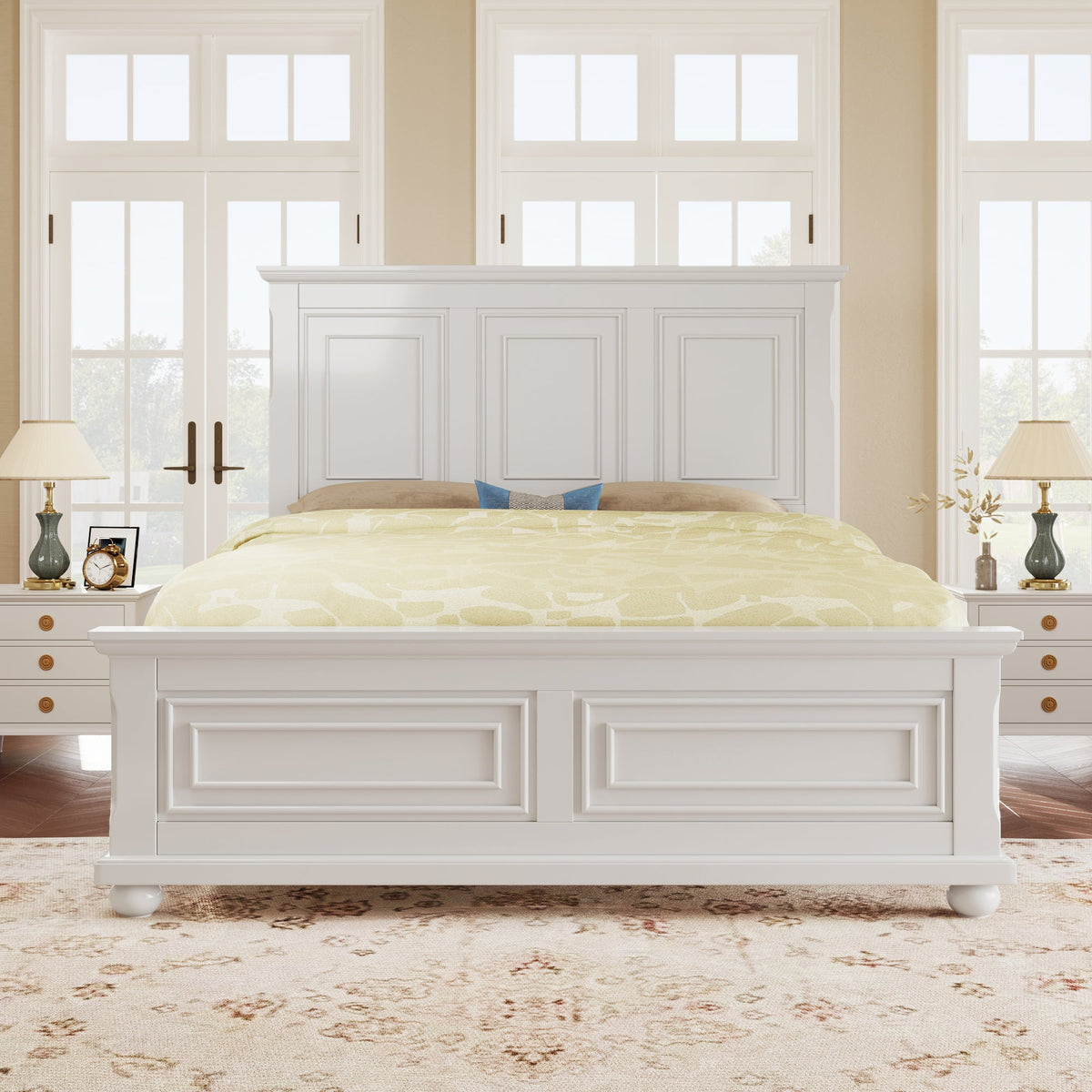Traditional Town and Country Style Pinewood Vintage Tall Headboard King Bed Frame