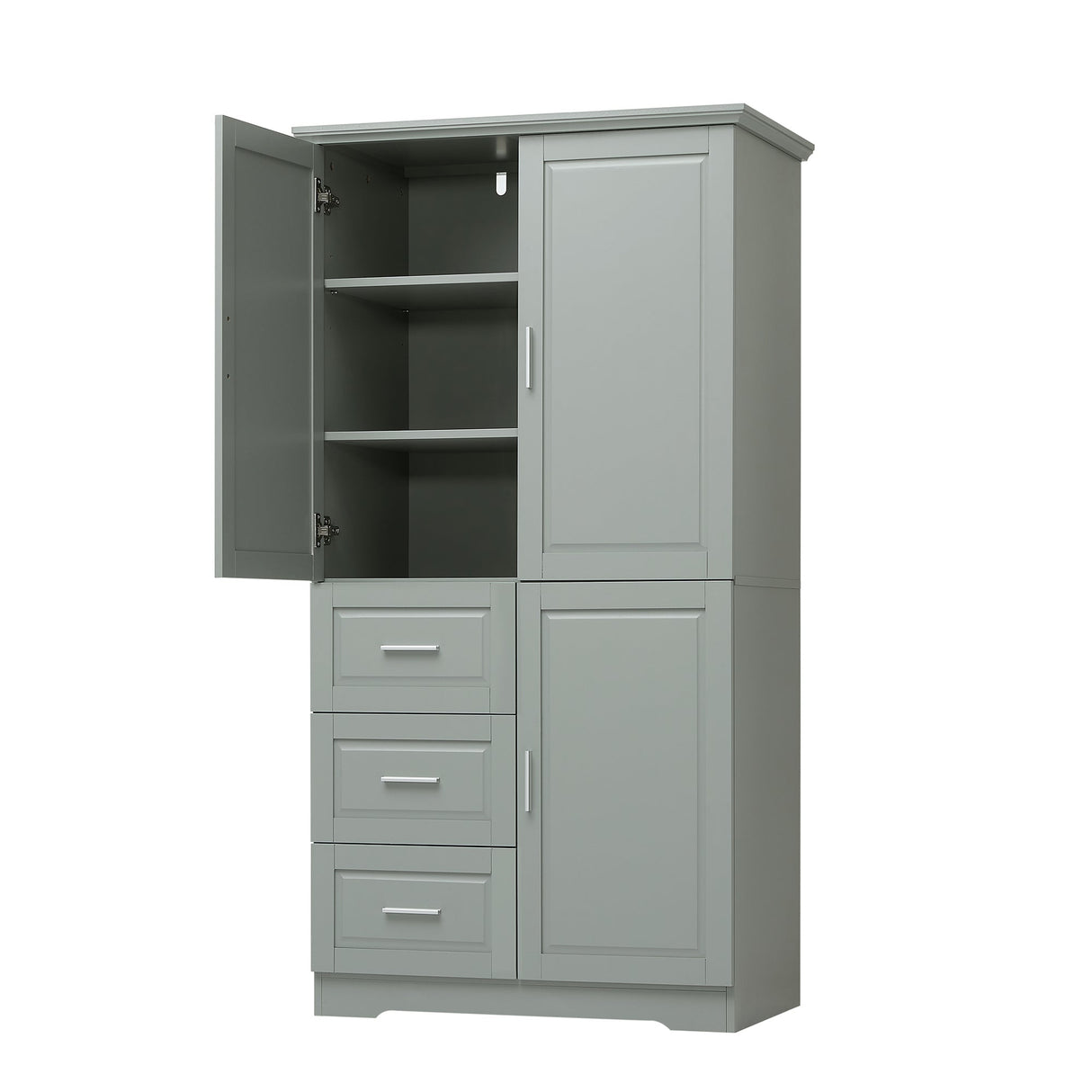 Tall and Wide Storage Cabinet with Doors for Bathroom or Office, Grey