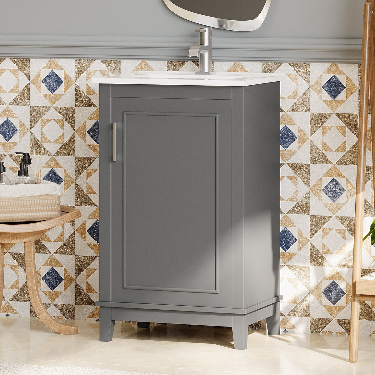 20 Inch Modern Small Bathroom Vanity Cabinet With Ceramic Basin