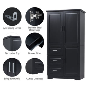 Tall and Wide Storage Cabinet with Doors for Bathroom/Office