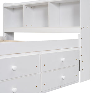 Full Bed with Bookcase Headboard, Under Bed Storage Drawers and Bed End Storage Case