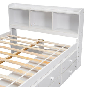 Full Bed with Bookcase Headboard, Under Bed Storage Drawers and Bed End Storage Case