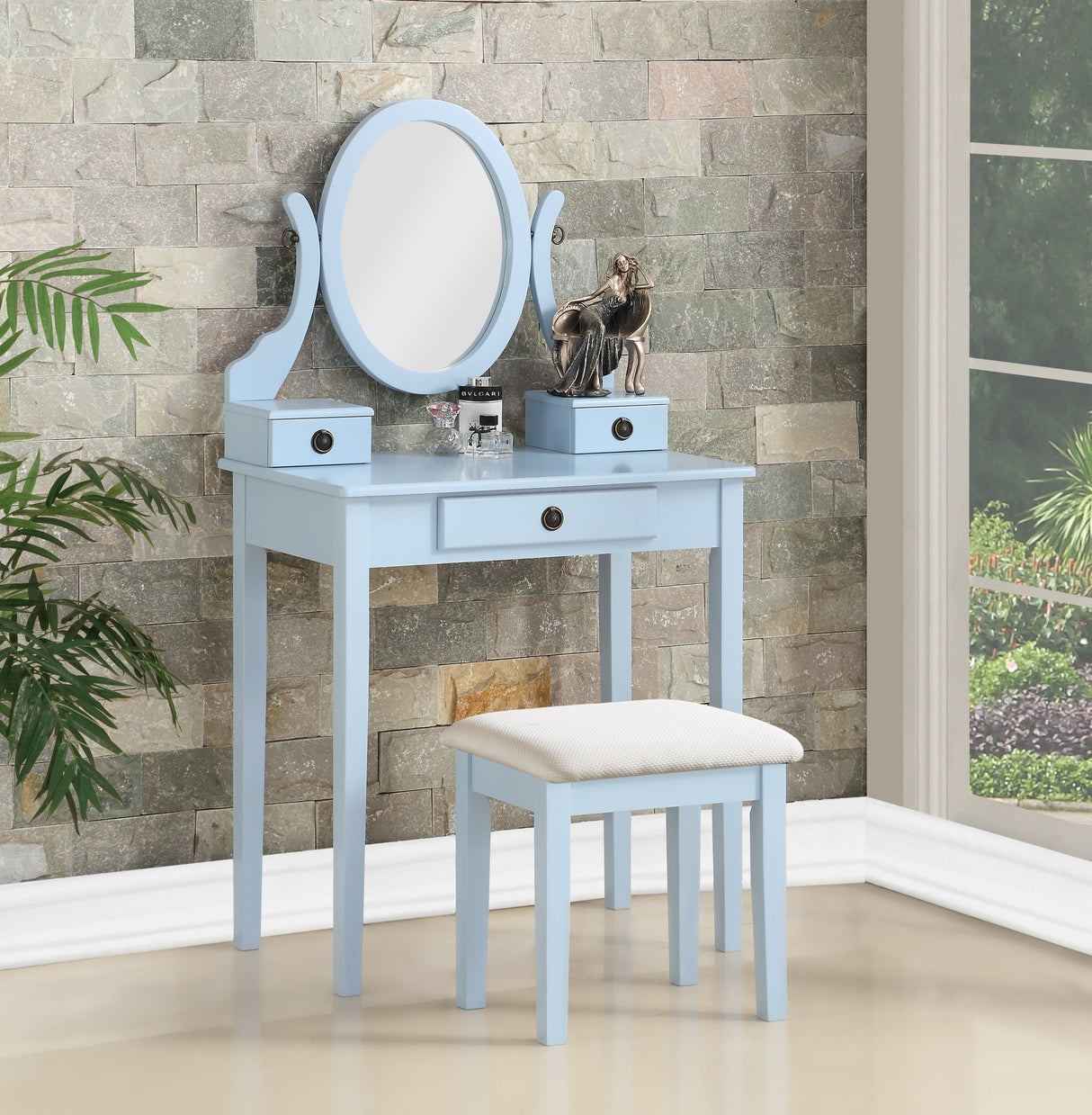 Moniys Wood Moniya Makeup Vanity Table and Stool Set