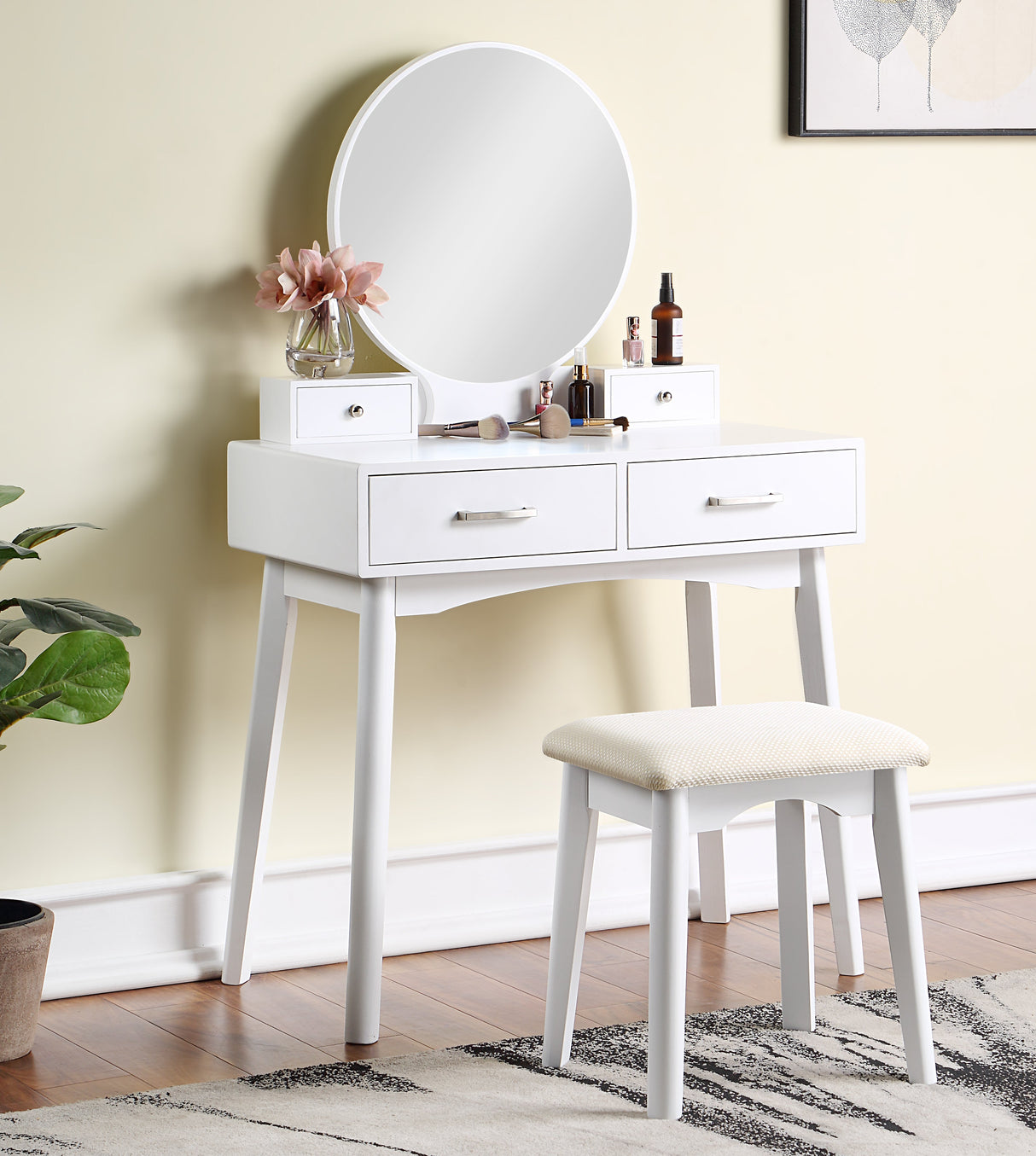 Liannon Contemporary Wood Vanity and Stool Set