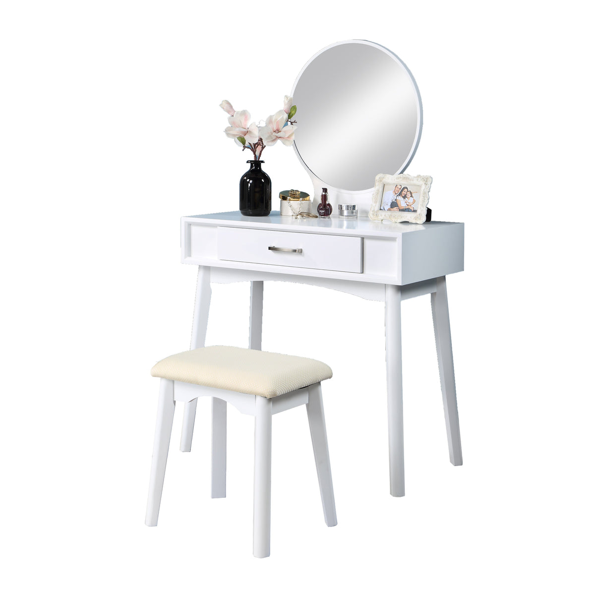 Maly Contemporary Wood Vanity and Stool Set
