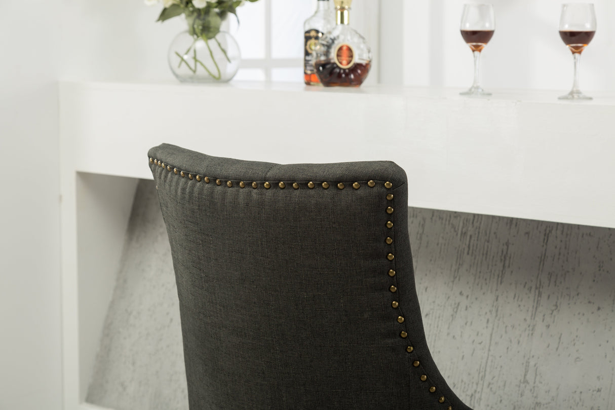 Charcoal Button Tufted Solid Wood Wingback Hostess Chairs, Set of 2