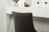 Charcoal Button Tufted Solid Wood Wingback Hostess Chairs, Set of 2