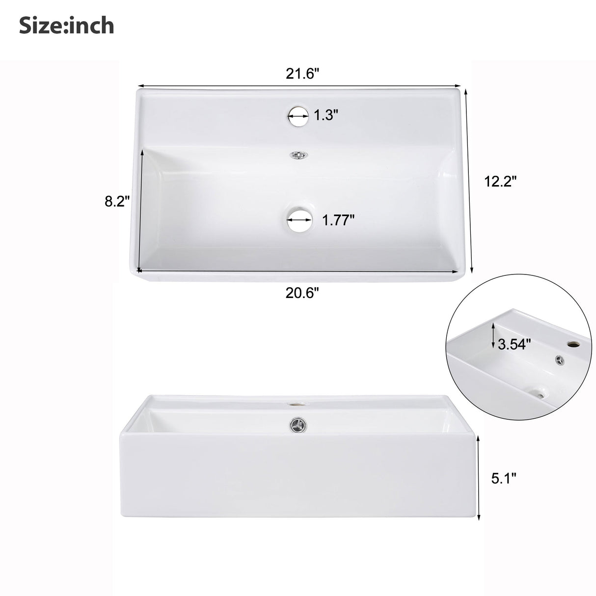 21.6 Inch Modern Floating Bathroom Vanity with Ceramic Basin