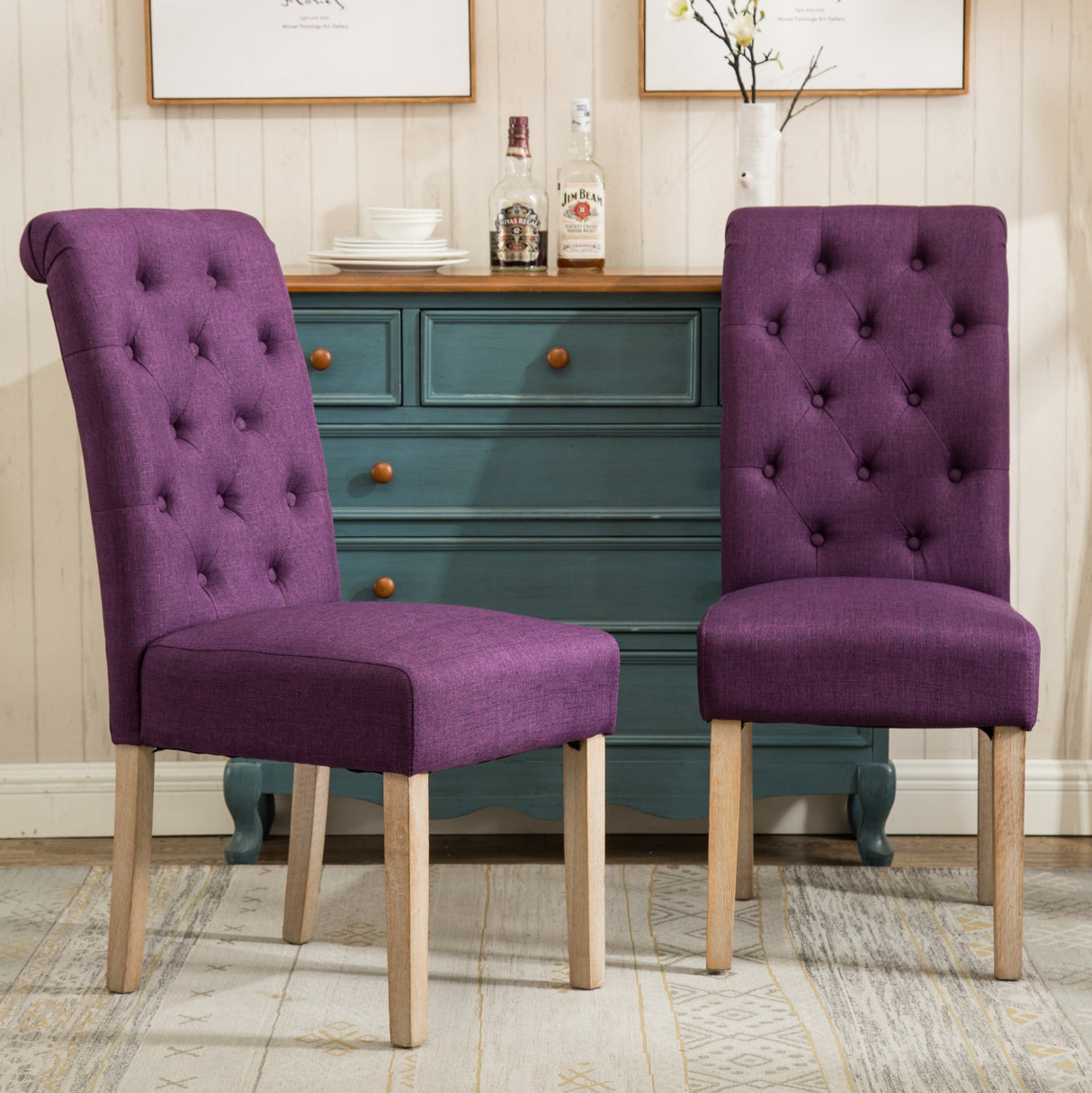 Hazel Solid Wood Button Tufted Upholstered Parsons Dining Chair, Set of 2