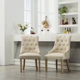 Tan Button Tufted Solid Wood Wingback Hostess Chairs, Set of 2