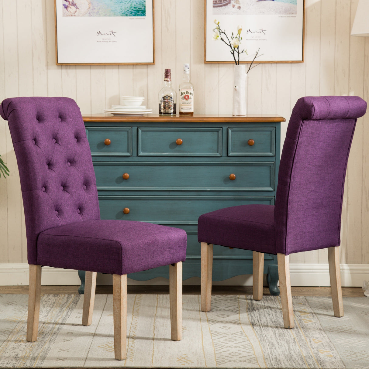 Hazel Solid Wood Button Tufted Upholstered Parsons Dining Chair, Set of 2