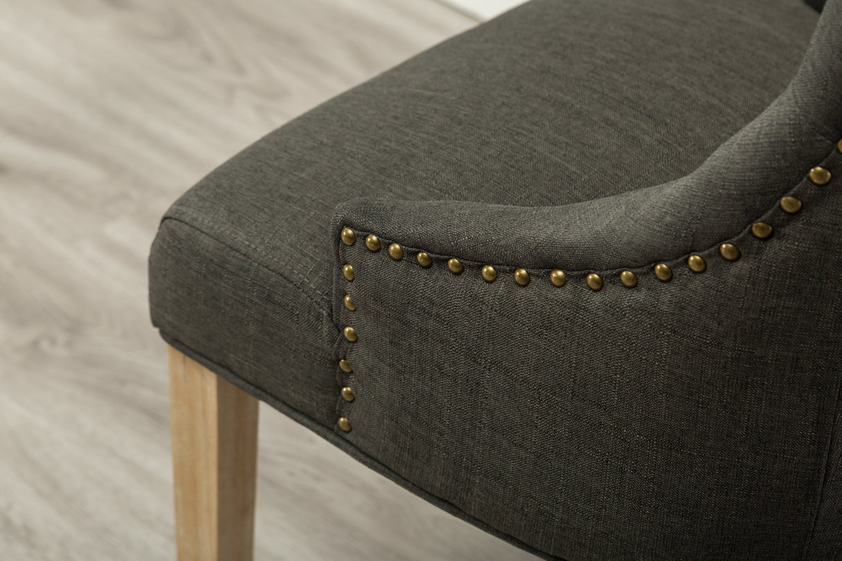 Charcoal Button Tufted Solid Wood Wingback Hostess Chairs, Set of 2