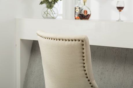 Tan Button Tufted Solid Wood Wingback Hostess Chairs, Set of 2