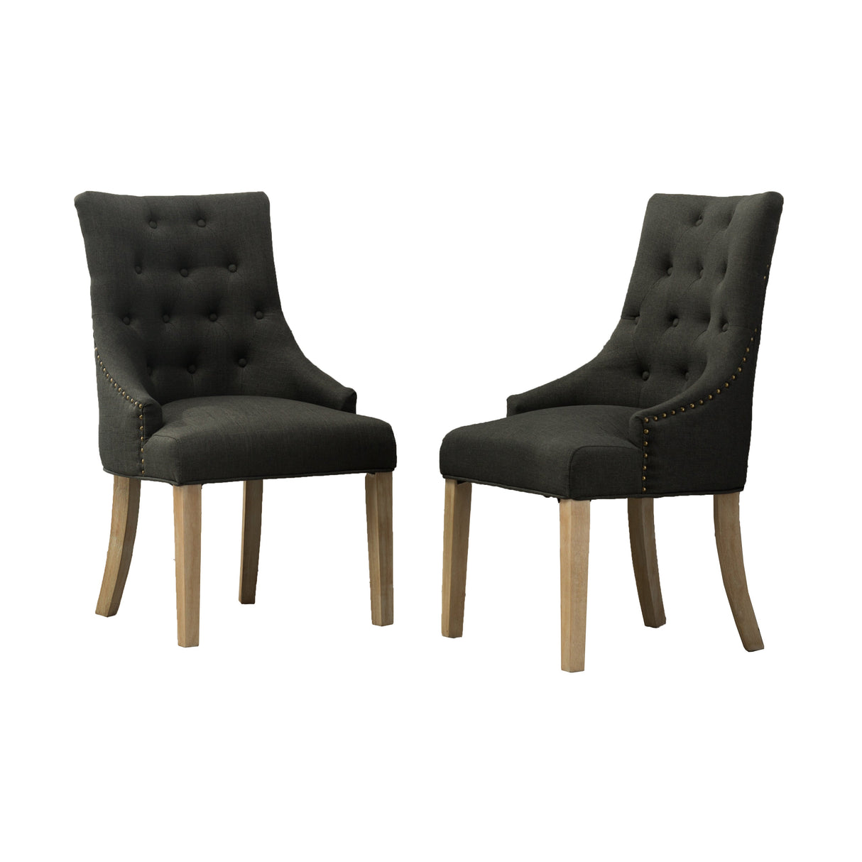Charcoal Button Tufted Solid Wood Wingback Hostess Chairs, Set of 2