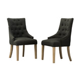Charcoal Button Tufted Solid Wood Wingback Hostess Chairs, Set of 2