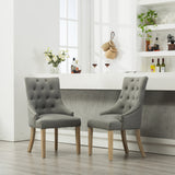 Grey Button Tufted Solid Wood Wingback Dining Chairs, Set of 2