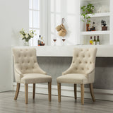 Tan Button Tufted Solid Wood Wingback Hostess Chairs, Set of 2