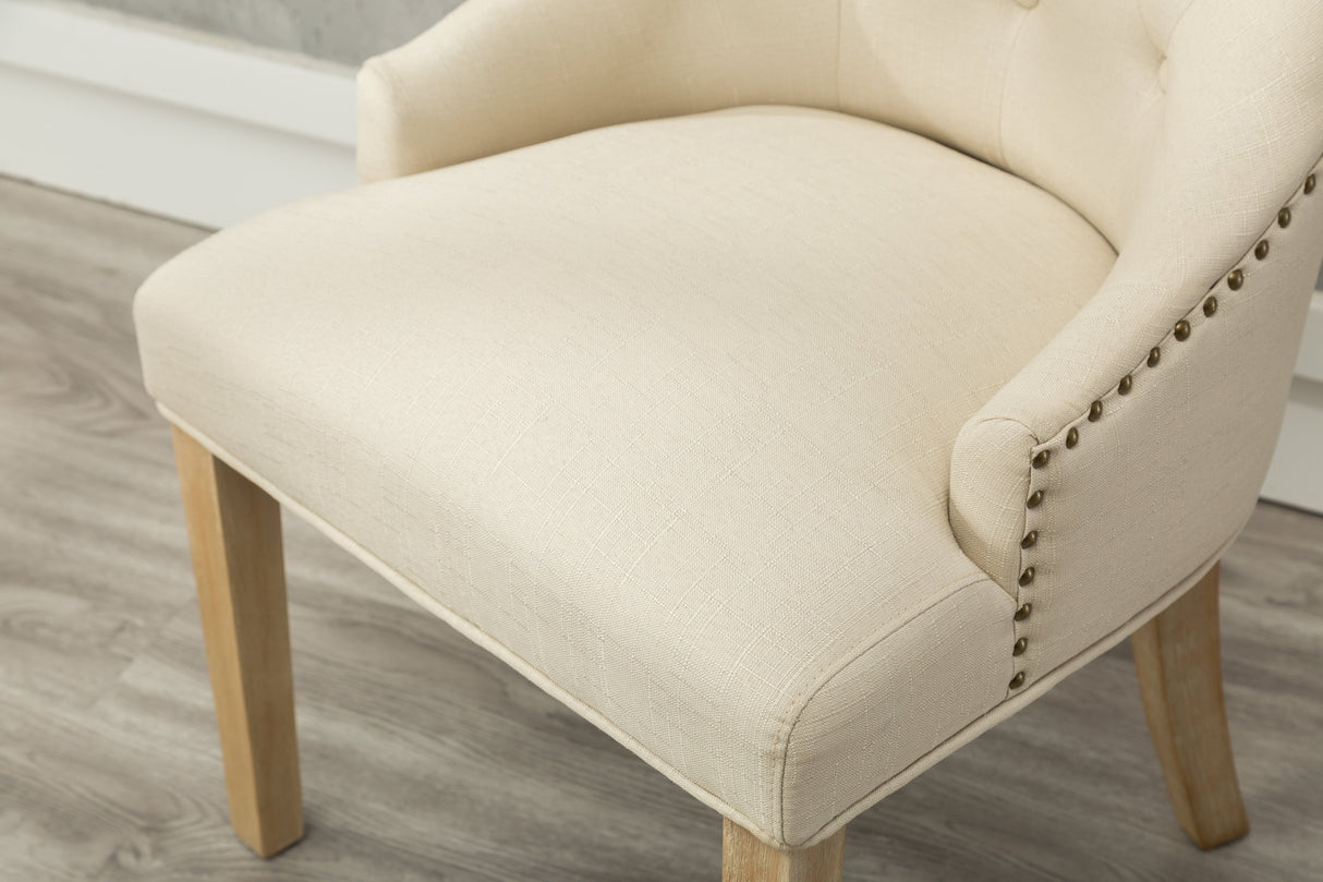 Tan Button Tufted Solid Wood Wingback Hostess Chairs, Set of 2
