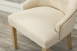 Tan Button Tufted Solid Wood Wingback Hostess Chairs Set of 2