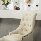Tan Button Tufted Solid Wood Wingback Hostess Chairs, Set of 2