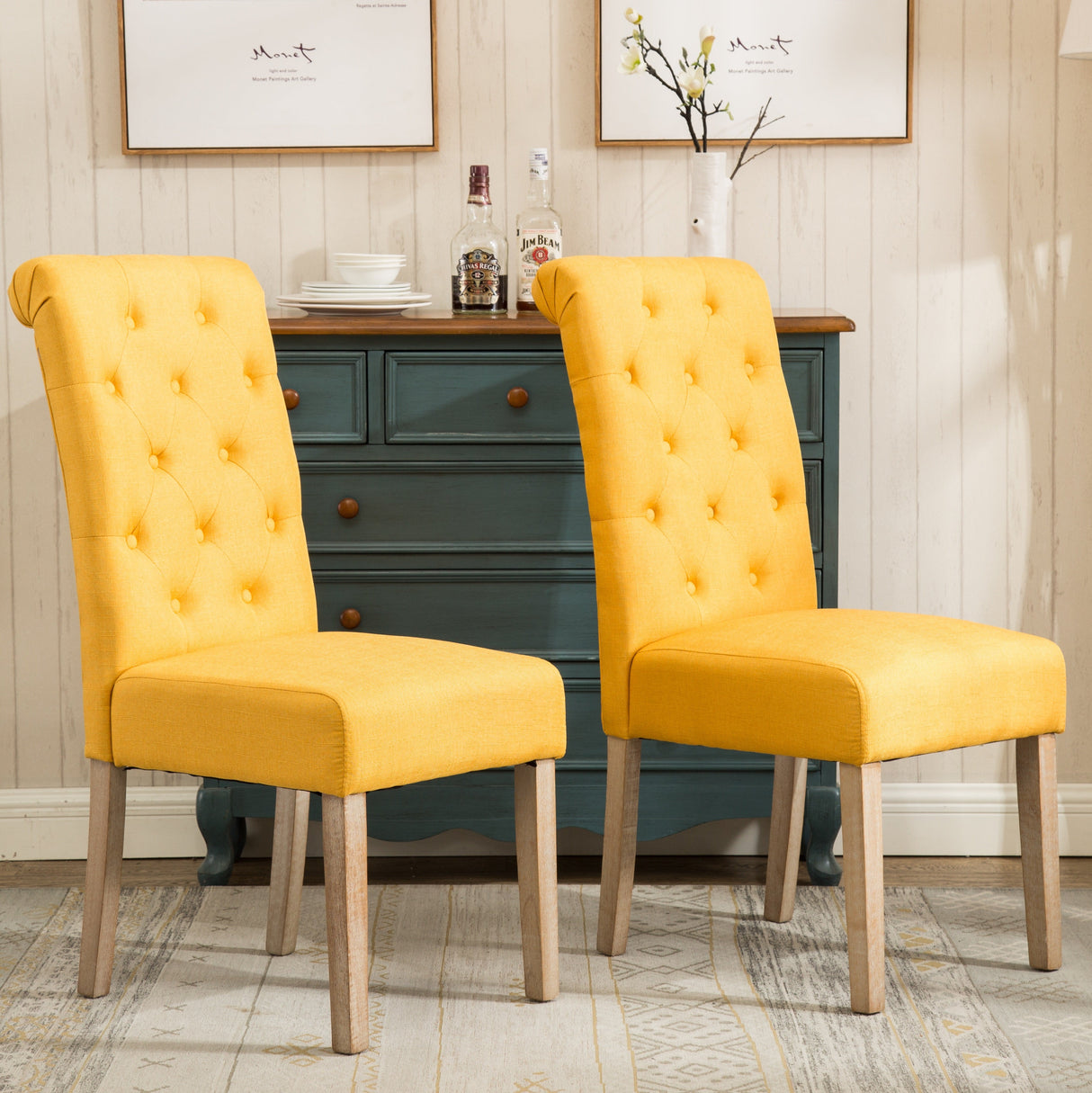 Hazel Solid Wood Button Tufted Upholstered Parsons Dining Chair, Set of 2