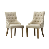 Tan Button Tufted Solid Wood Wingback Hostess Chairs, Set of 2