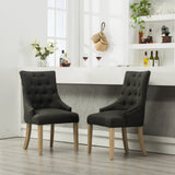 Charcoal Button Tufted Solid Wood Wingback Hostess Chairs, Set of 2
