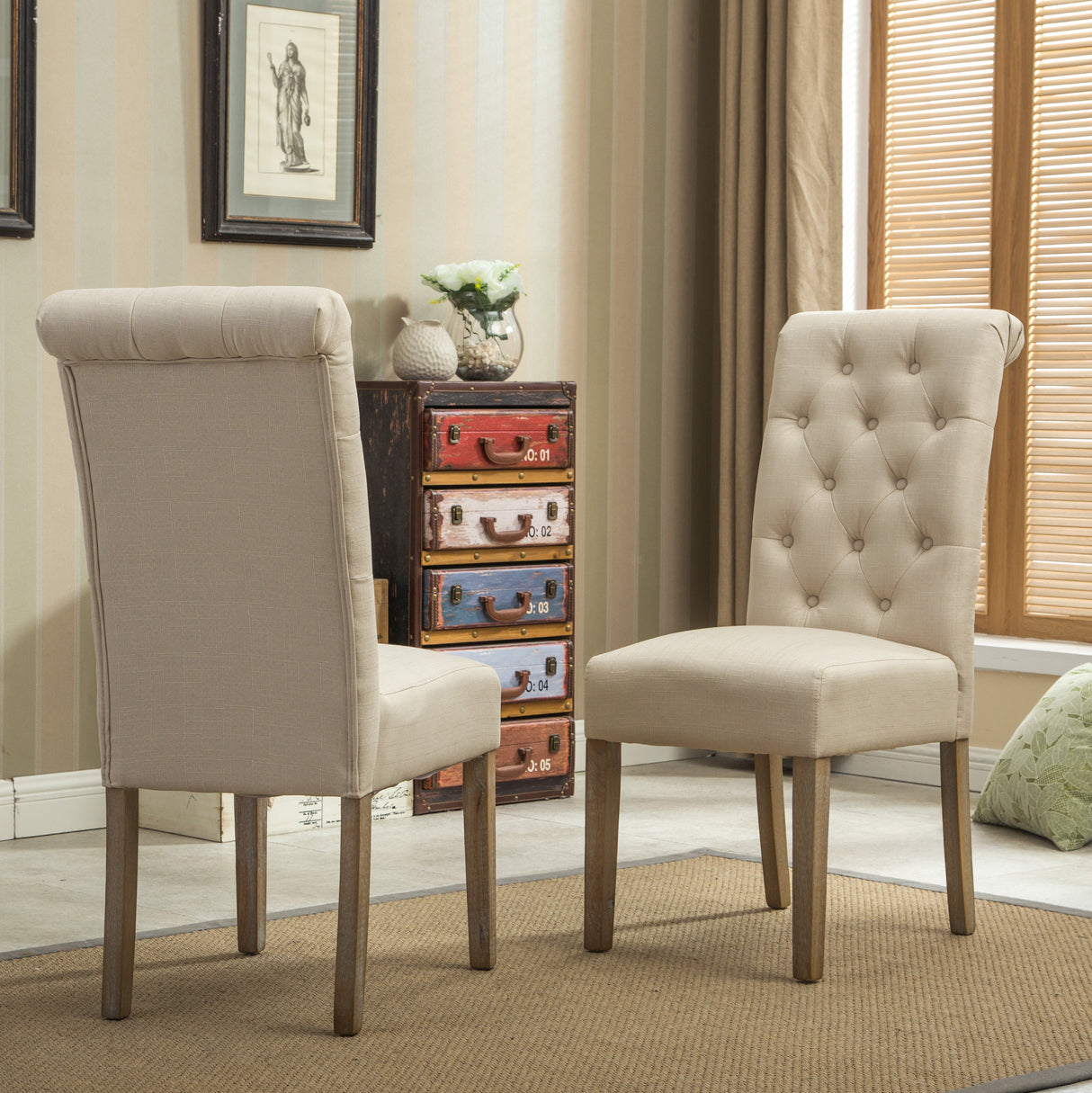 Hazel Solid Wood Button Tufted Upholstered Parsons Dining Chair, Set of 2
