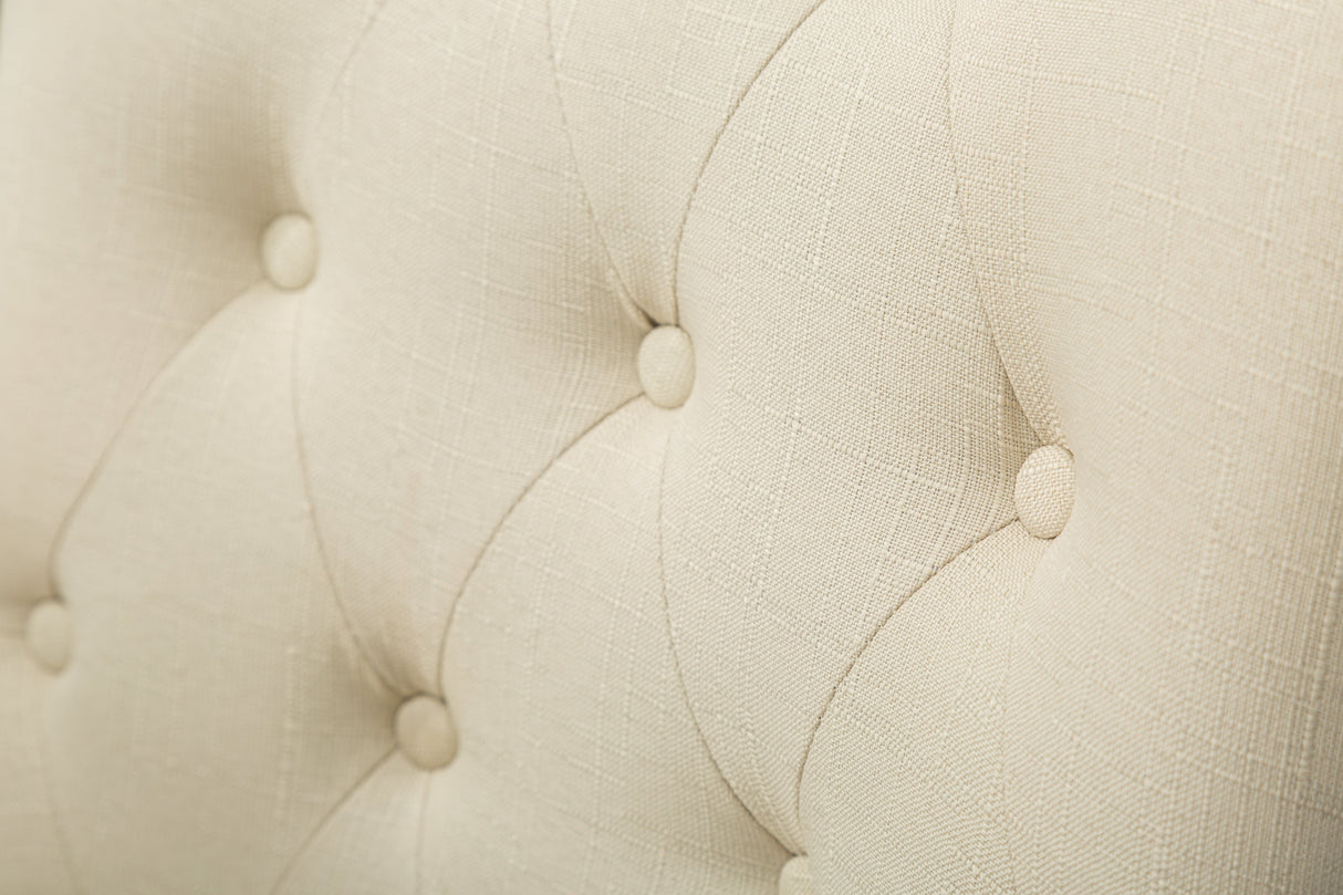 Tan Button Tufted Solid Wood Wingback Hostess Chairs, Set of 2