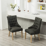 Charcoal Button Tufted Solid Wood Wingback Hostess Chairs, Set of 2