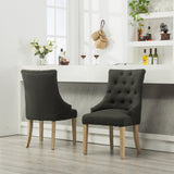 Charcoal Button Tufted Solid Wood Wingback Hostess Chairs, Set of 2