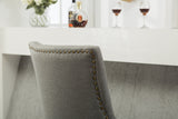 Grey Button Tufted Solid Wood Wingback Dining Chairs, Set of 2