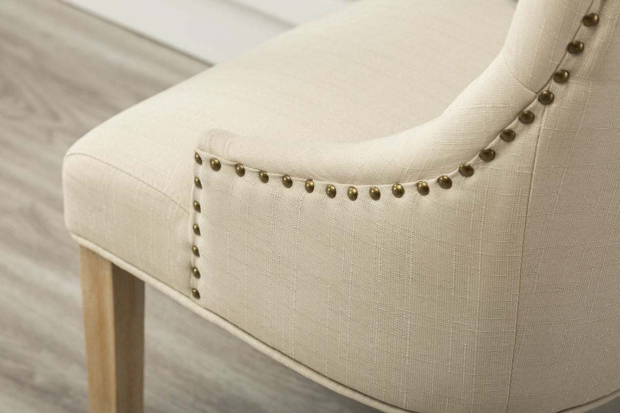 Tan Button Tufted Solid Wood Wingback Hostess Chairs, Set of 2