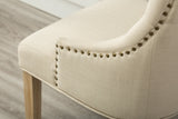 Tan Button Tufted Solid Wood Wingback Hostess Chairs, Set of 2