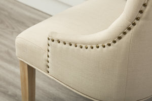 Tan Button Tufted Solid Wood Wingback Hostess Chairs Set of 2
