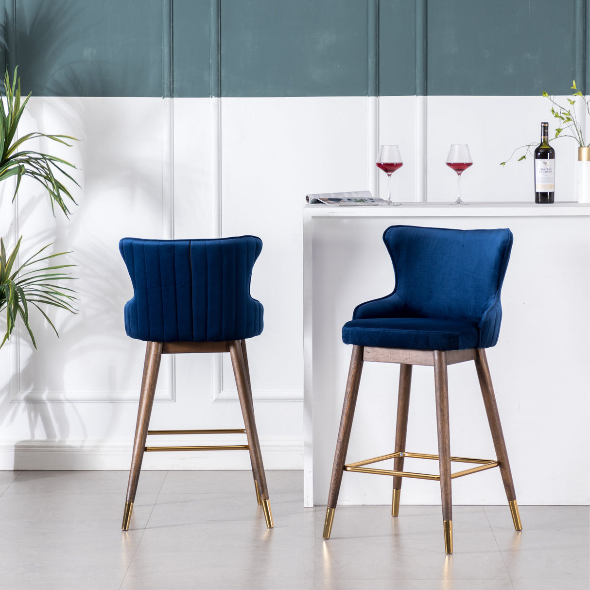 Leland Fabric Upholstered Wingback Bar Stools, Set of 2