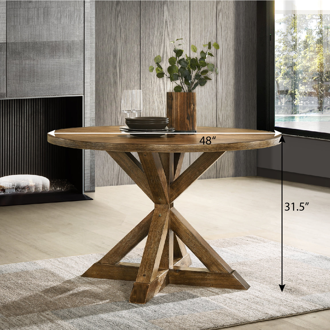 Firlo Dining Table with Cross-Buck Pedestal Base