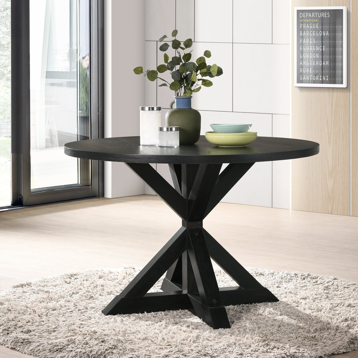Firlo Dining Table with Cross-Buck Pedestal Base