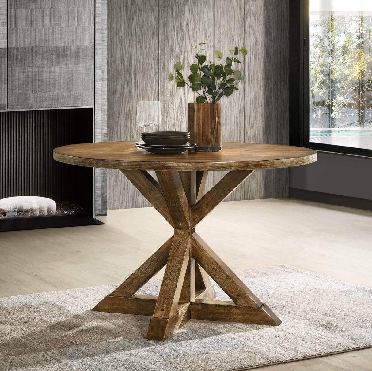 Firlo Dining Table with Cross-Buck Pedestal Base