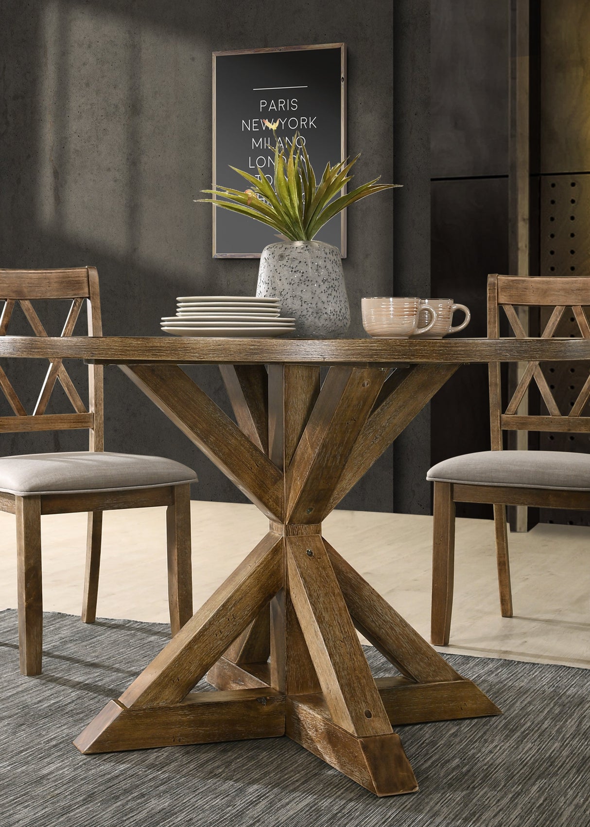 Firlo Dining Table with Cross-Buck Pedestal Base