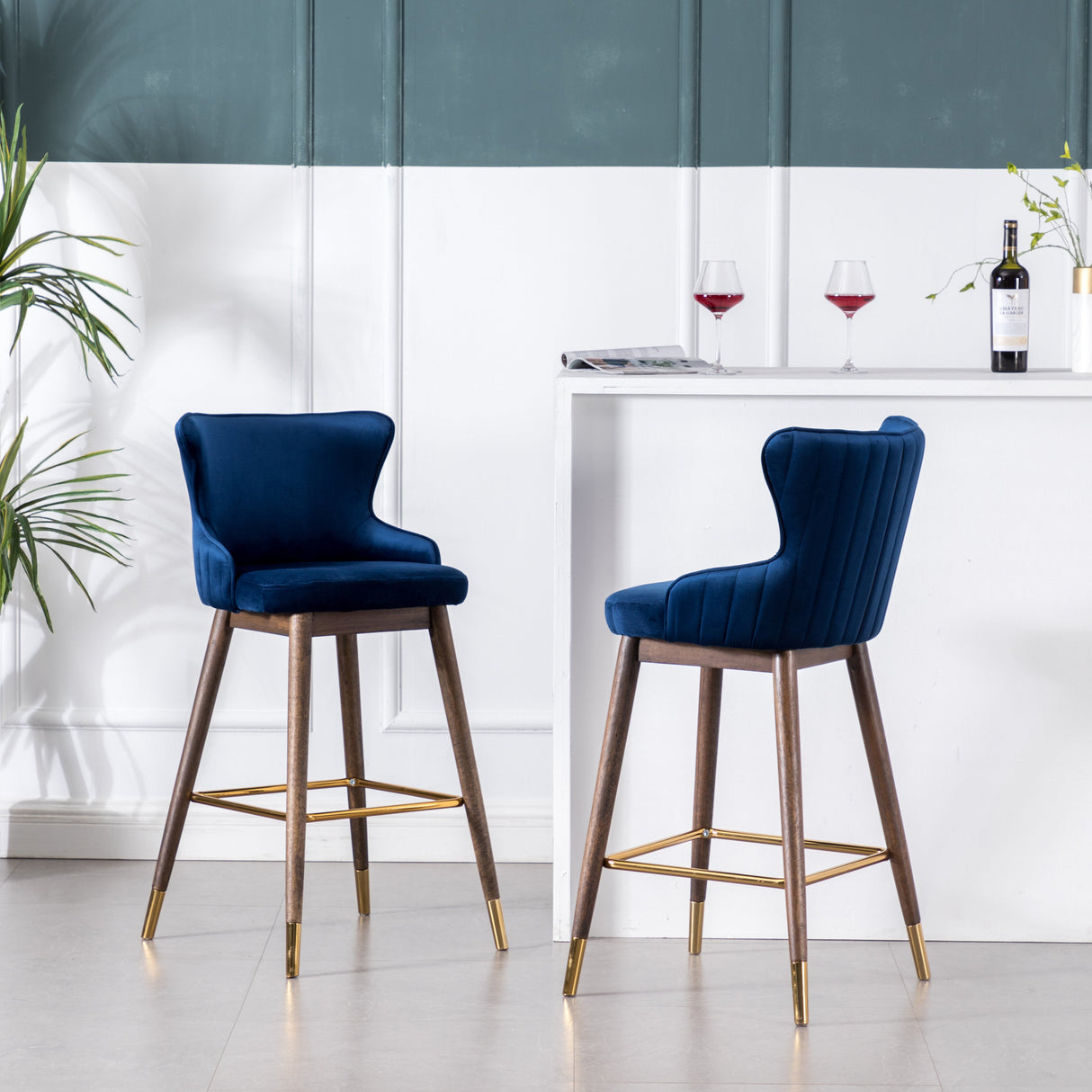 Leland Fabric Upholstered Wingback Bar Stools, Set of 2