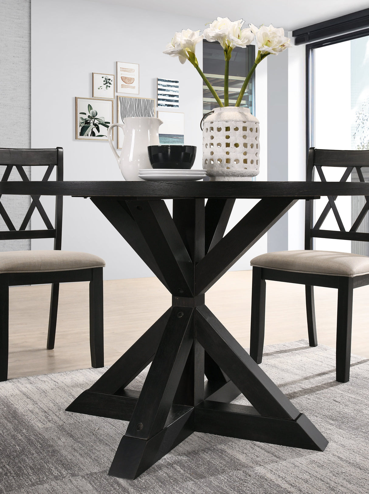 Firlo Dining Table with Cross-Buck Pedestal Base