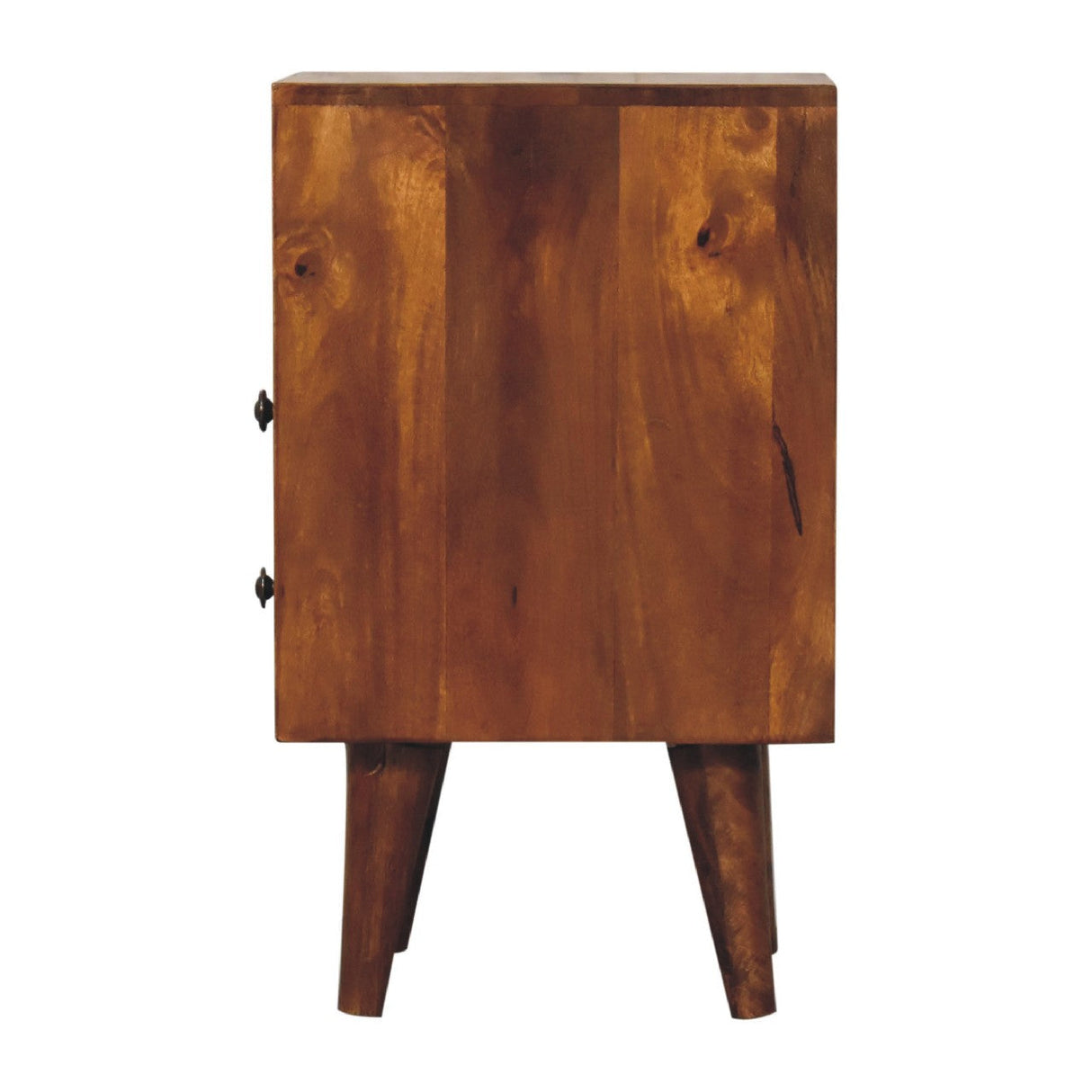 Solid Wood Mini Classic Chestnut Bedside, 2-Drawers, 1 Open Slot, Nordic Legs