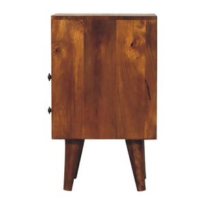 Solid Wood Mini Classic Chestnut Bedside, 2-Drawers, 1 Open Slot, Nordic Legs