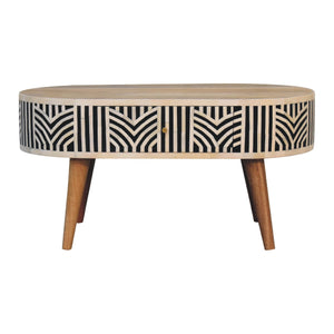 Edessa Bone Inlay Coffee Table, 2-Drawers, Nordic Legs