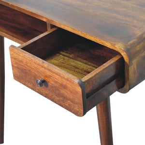 Solid Wood Curved Writing Desk, 1-Drawer, 1 Open Slot, Chestnut