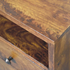 Solid Wood Mini Classic Chestnut Bedside, 2-Drawers, 1 Open Slot, Nordic Legs