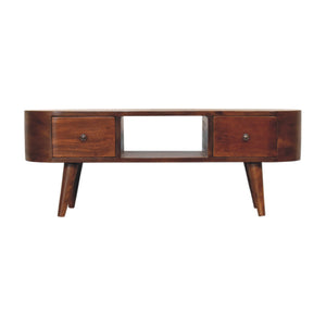 Chestnut Round Open Media Unit, 2-Drawers, 1 Open Slot