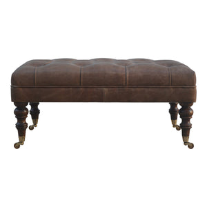 Solid Wood Buffalo Leather Upholstered Ottoman