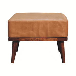 Tan Buffalo Leather Footstool, Upholstered, Nordic Legs